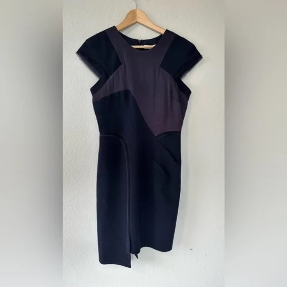 BCBGMAXAZRIA Runway Night Asymmetrical Patchwork Dress in navy black - Picture 5 of 17